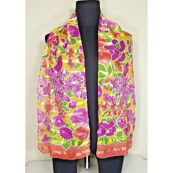 Berkshire Scarf Made in Italy Beautiful Multicolor Floral Rectangle 53" x 12 N18 - Picture 1 of 4